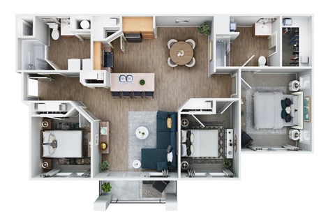 Floor plan for 3 beds, 2 baths, 1390 sqft